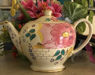 Vintage Antique Sadler Teapot Pink Flowers Gold Trim Made England With Lid