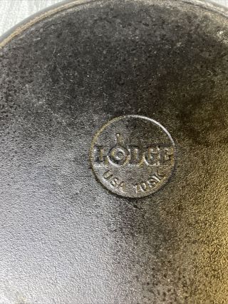 Large Vintage 10SK Lodge Cast Iron Skillet Made in USA 12 Inch Pan Rare 2