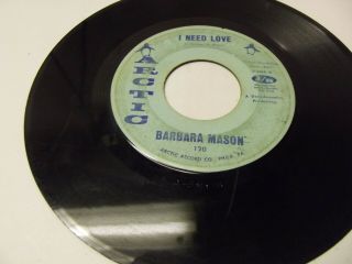 Rare Barbara Mason I Need Love - Arctic Label Vg,  Soul 45 Record