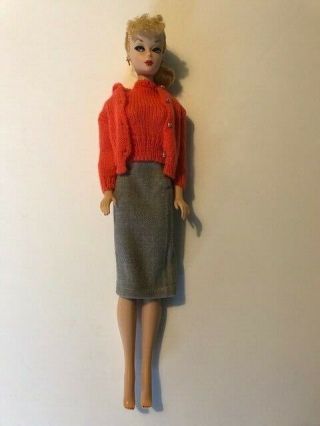 Vintage Mattel Barbie Doll Blonde Blue Eyes Black Label Outfit Gold Earrings