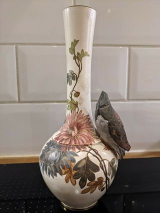 Rare Doulton Faience Vase With Cockatoo Bird,  Unusual Mark,  Wa Dm Artist Lambeth