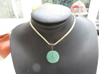 Unusual Rare Vintage Necklace Green Semi Precious Stone Jade? Chinese Style