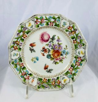 Antique Bavaria Hand Painted Dresden Flowers Pierced Small Plate Dish