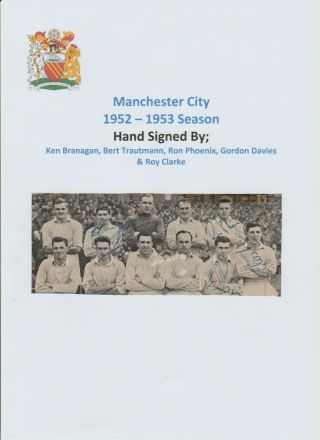 Manchester City 1952 - 1953 Rare Autographed Team Group 5 X Signatures