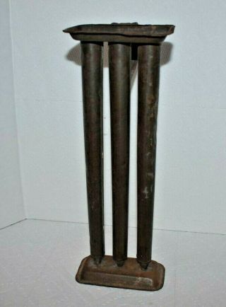 Antique Primitive 3 Tube 9 " Tin Tapered Candle Mold Single Handle Pour Pan Top