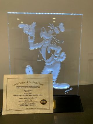 Walt Disney World Rare Arribas Large Light Up Goofy Sandblast Etched Glass 3/100