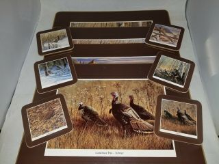 Vintage Clover Leaf Set Of Gamebirds 4 Table Mats & 6 Coasters Uk Rare Fowl