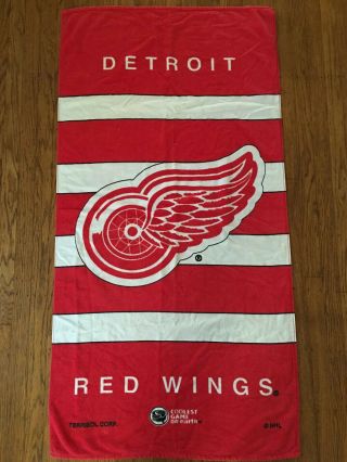 Vintage Rare Detroit Red Wings Large Bathroom Beach Towel Striped Official Nhl