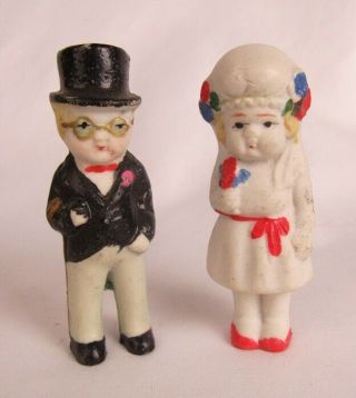 Vintage Painted Bisque Bride & Groom Cake Topper Figurines 2
