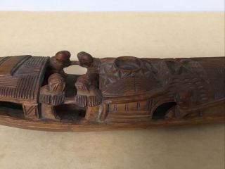 Antique Chinese Bamboo Junk Fishing Boat PAINT BRUSH REST Holder Hand Carved 3