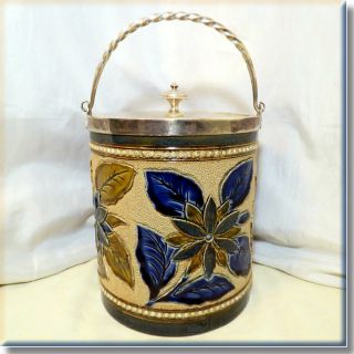 Very Rare Doulton Lambeth 1882 Biscuit Barrel By George Hugo Tabor -
