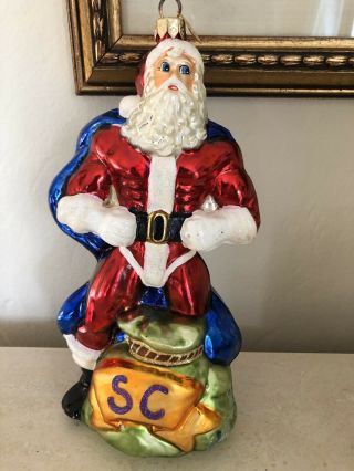 Rare Christopher Radko Large Superman Santa Glass Ornament
