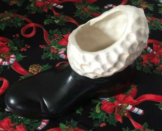 Rare Vintage Atlantic Mold 8 " Ceramic Santa Claus Black Boot White Trim