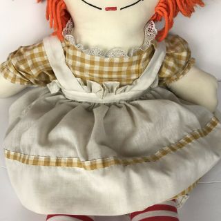 Vintage Handmade Raggedy Ann Toy Doll 25 inch Orange Hair Yellow Check Dress 3