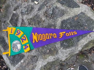 Extra Large Antique 1924 Niagra Falls Flag Banner Pennant Purple Green Yellow