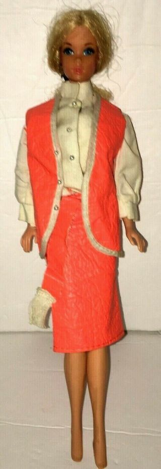 Vtg 1960s Mod Barbie Clone Orange Faux Leather Vest Skirt Blouse Set Shillman