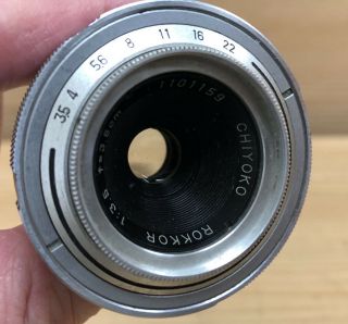 Rare : Exc,  5 Minolta Chiyoko Rokkor 35mm F3.  5 Wide Angle Lens For A JPN 4