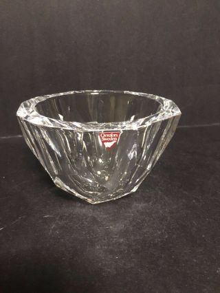 Rare Orrefors Signed Lead Crystal Art Glass Deco Candy Dish Bowl Sweden Rock Cut