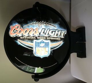 Rare Coors Light Nfl Beer Advertising Side Mount Rotating Light Sign 2 Sided