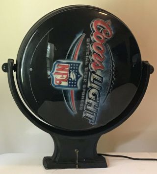 Rare Coors Light NFL Beer Advertising Side Mount Rotating Light Sign 2 Sided 2