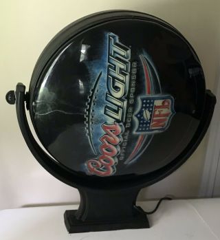 Rare Coors Light NFL Beer Advertising Side Mount Rotating Light Sign 2 Sided 6