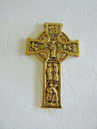 True Celtic Story - Telling Wall Cross Pewter 8 " Antique Gold Jeweled Cross Co