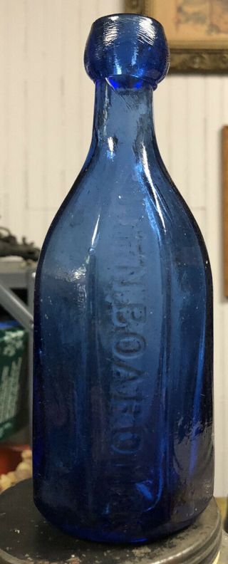 Rare John Boardman Mineral Waters York 8 Sided Cobalt Blue Bottle 1845 - 60
