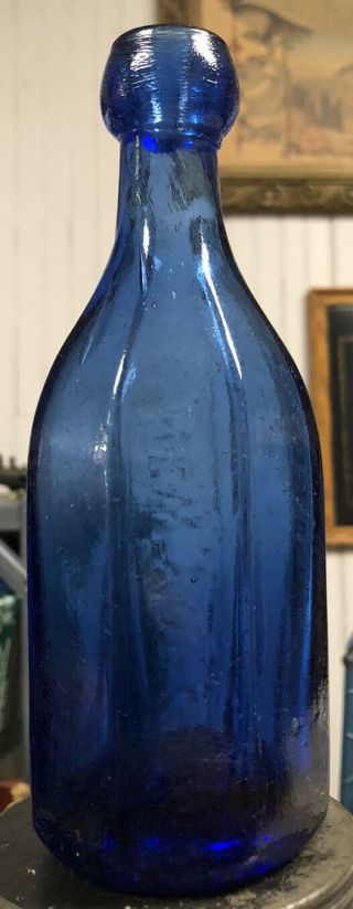 RARE John Boardman Mineral Waters York 8 Sided Cobalt Blue Bottle 1845 - 60 2