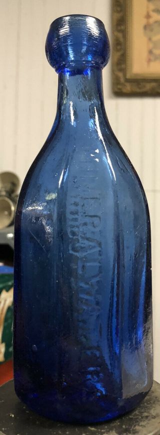 RARE John Boardman Mineral Waters York 8 Sided Cobalt Blue Bottle 1845 - 60 3