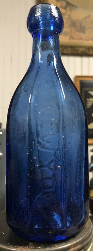 RARE John Boardman Mineral Waters York 8 Sided Cobalt Blue Bottle 1845 - 60 4