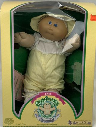 1985 Cabbage Patch Kids Preemie Doll Box Papers Blue Eyes