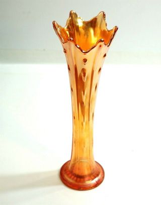 Fenton Rustic Marigold Carnival Glass Swung Vase 12 1/2 " Tall Antique