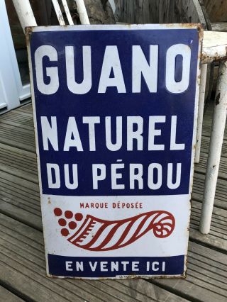 Old Rare Guano Enamel Sign Peru Farming - Not Shell Ford Oil Can Farm