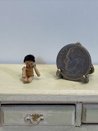 Vintage Artisan Teensy Tiny Wooden Peg Doll Dollhouse Miniature 1:12