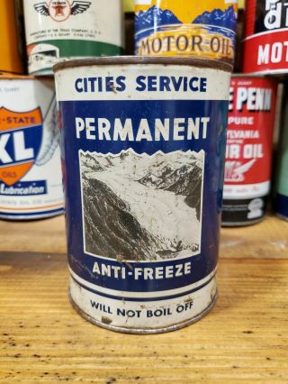 Vintage Cities Service Anti - Freeze Can Metal Quart Rare Early 1 Qt Oil