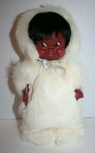 Vintage Inuit Eskimo Doll Real Fur 11 " Tall By Indien Art Eskimo Quebec Canada