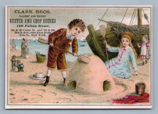 Victorian Trade Card Clark Bros Oyster & Chop Houses Fulton Str York Antique