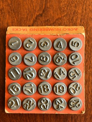 Antique 1948 Numbered Tacks Window Markers White Brass Stempunk Nails Art 1 - 25