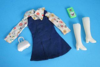 Vintage Barbie Clone Blue Dress With Flower Sleeves Purse Boots Radio 1960 