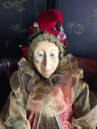 Rare Vintage Mardi Gras Jester Display Life Size Doll 58 " Christmas Elf Joker