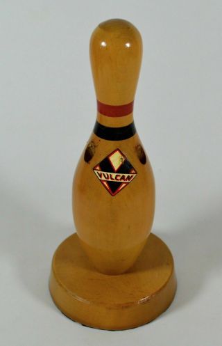 Vintage Vulcan Wood Bowling Pin Wooden Pen Pencil Holder Collectible