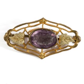 Vintage To Antique Arts And Crafts Era Gilt Amethyst Pin Brooch Estate Jewelry