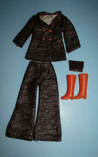 Vintage Barbie Clone Dark Brown Vinyl Jacket And Slacks Purse Boots Maddie Mod
