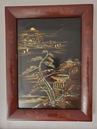 Rare Vintage Asian Black Lacquer & Mother of Pearl Wall Art / Picture 2