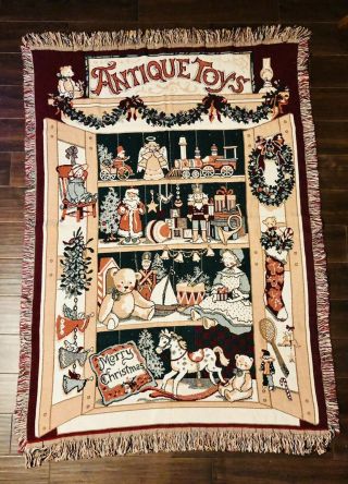 Fieldcrest Christmas Antique Toys 68”x48” Tapestry Afghan Blanket Cotton Usa
