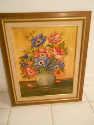 Vintage Augusta Weiss Floral Oil On Board Signed/framed 26 " X 21 1/2 " Dated 1949