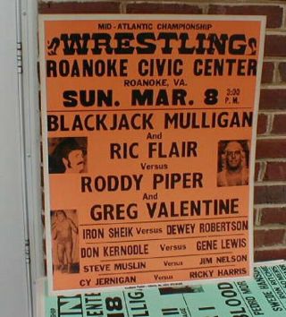 Vintage Mid Atlantic Wrestling Poster Ric Flair And Blackjack Mulligan Rare