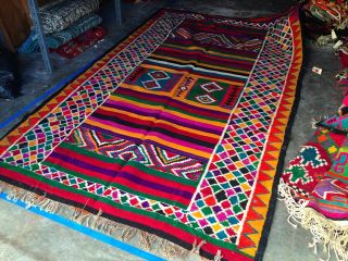 Auth: Antique Tunisian Kilim Rug,  Organic Dyes,  Rare Collectable