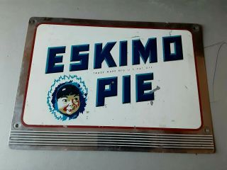 Rare Vintage Eskimo Pie Ice Cream Bar,  Metal Advertisement 9 " X 12 " Sign
