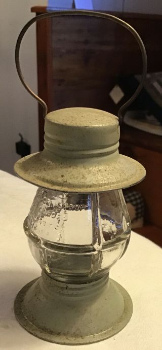 Antique Glass Candy Container Railroad Lantern Christmas Grey 5” Tall